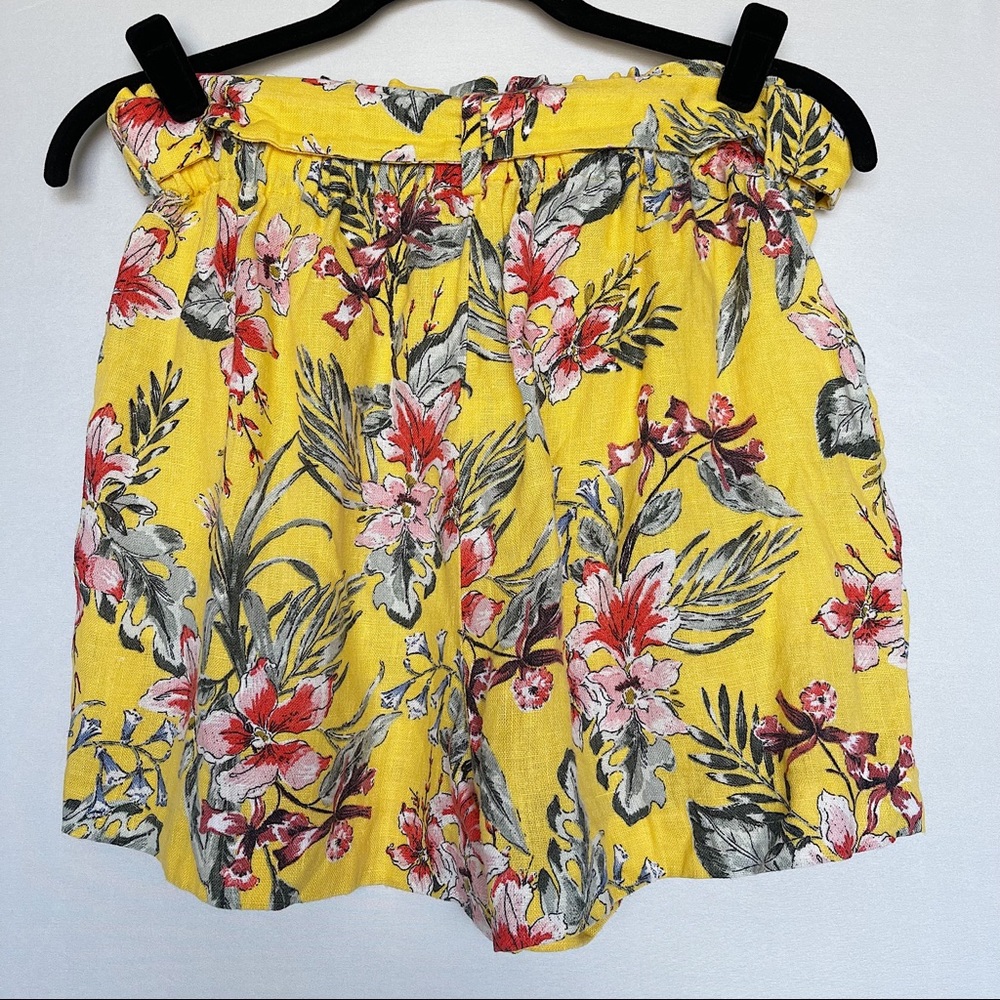 Zara Basic Yellow Floral High Waist Paperbag Style Linen Shorts Women’s Size L - Picture 4 of 13